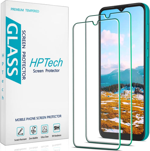 HPTech Screen Protector (2 Pack) Tempered Glass for Motorola Moto G Play (2021), Anti Scratch, Case Friendly, 9H