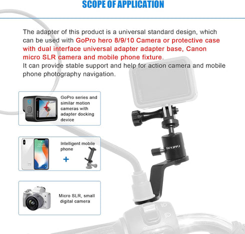 Motorcycle Sports Camera Holder for Gopro Hero 8/9/10/11/12, YI, AKASO, SJCAM, DJI Osmo Action Cameras