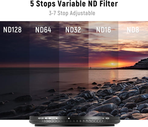 NEEWER 58mm Variable ND Filter, ND8-ND128, Ultra-Slim HD Filter with 30 Multi-Layer Nano Coatings, Waterproof