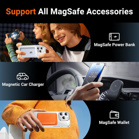 Temdan Clear Magnetic Case for iPhone 14 Pro 6.1" - Military Drop Protection, Shockproof, Built-in Kickstand, Not