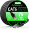 Cat 6 Ethernet Cable 75 ft, Indoor & Outdoor, High Speed 10Gbps Flat Internet Network Cable with Clips & Straps - Black