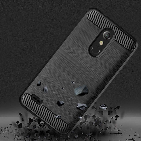 LG K30 2018 Phone Case with Tempered Glass Screen Protector, Slim Thin Silicone TPU Rugged Accessories, Black