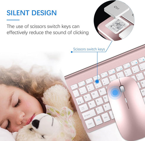 TopMate Ultra Slim Wireless Keyboard and Mouse Combo, 2.4G Silent Compact USB Mouse, Scissor Switch Keyboard Set