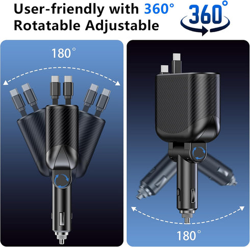 OHLPRO 5 in 1 Retractable Car Charger, 168W USB C Adapter with Dual USB Ports for Phone and iPad