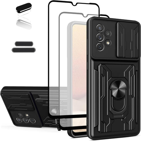 LMDAMZ Wallet Case for Samsung Galaxy A23, Heavy Duty Double Layer Hybrid Protection, Black