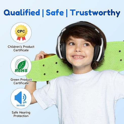 EarFun Kids Bluetooth Headphones, K2 Kids Headphones with Volume Limited, 40H Playtime, Bluetooth 5.4 Headphones with Mic, Stereo Sound, Foldable Over-Ear Headphones for Kids/School/Travel/PC, Black
