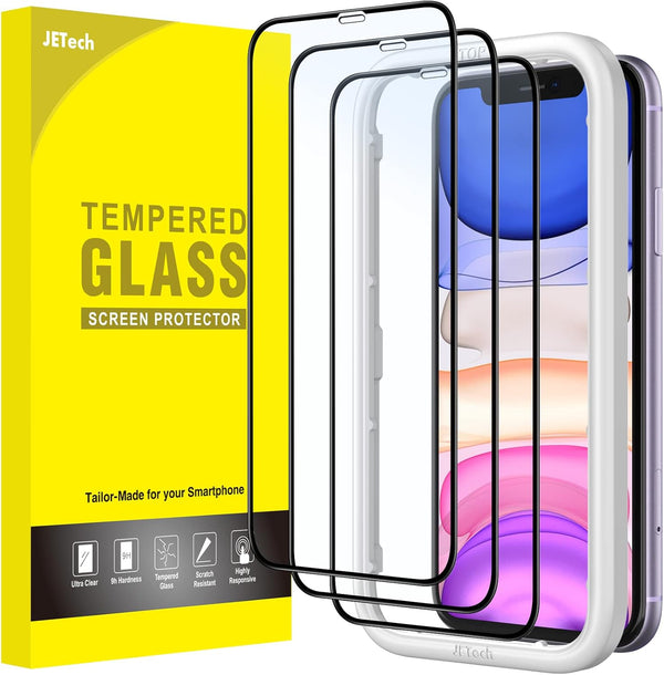 JETech 3-Pack Full Coverage Tempered Glass Screen Protector for iPhone 11/XR 6.1", Black Edge, HD Clear, Case-Friendly.