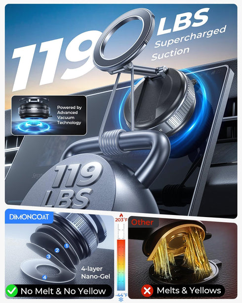 DIMONCOAT 2026 Car119+LBS 360 17 S26 Upgraded Vacuum Magnetic Phone Holders for Your Strongest Suction for Magsafe Car