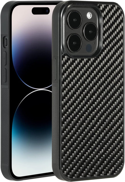 molzar Grip Series Case for iPhone 14 Pro, Real Weave Carbon Fiber, Built-in Metal Plate for Magnetic Mount