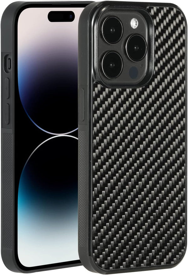 molzar Grip Series Case for iPhone 14 Pro, Real Weave Carbon Fiber, Built-in Metal Plate for Magnetic Mount