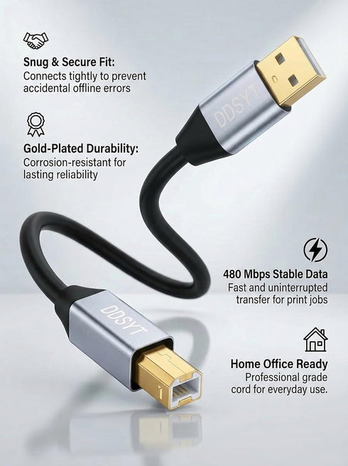DDSYT 30 2.0 Setup FT USB Printer Cable Gold Plated USB A to B Cord for Long Distance Home Office Compatible with HP