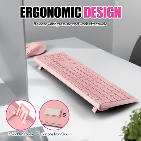 Wireless Silent Keyboard Mouse Combo, Ultra-Slim USB Set with Water-Dropping Keycaps, 12 Shortcuts, 2.4GHz Connection