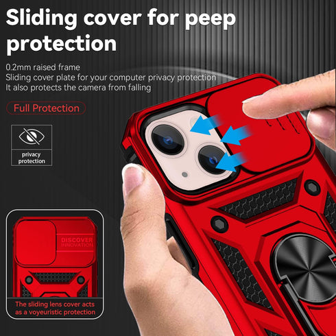 Hitaoyou Military Grade Shockproof Case for iPhone 13 - Heavy Duty Protective Case with Camera Cover & Kickstand - Red
