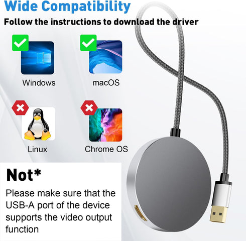 USB 3.0 to Dual HDMI Splitter for 2 Monitor Extended Display, 4K/1080P External Graphics Card for Windows and Mac