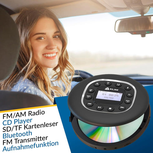 KLIM MP3 Journey - Portable CD Player with Long-Lasting Battery - New - with Headphones - Radio FM - Compatible CD
