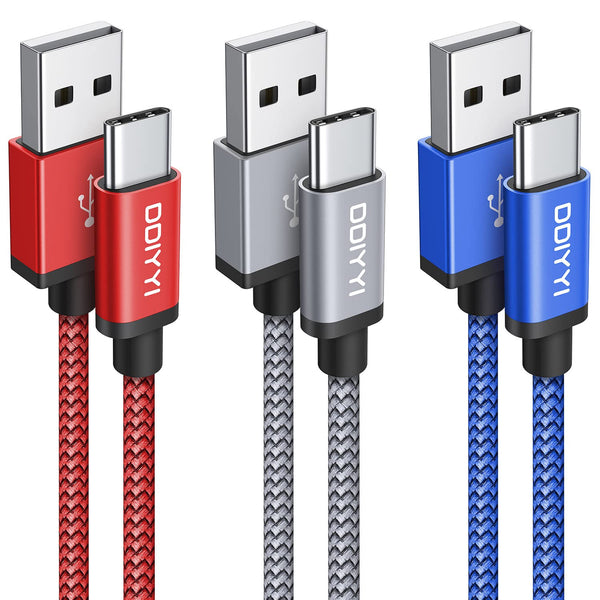 10ft USB C Cable 3-Pack: Braided USB A to USB C Charger for iPhone 15 Pro Max, Samsung Galaxy S24/S23/S22, LG, Moto.