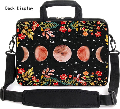 13" 13.3" Laptop Sleeve Chromebook Case with Adjustable Shoulder Strap and Accessory Pocket (Flowers Moon)