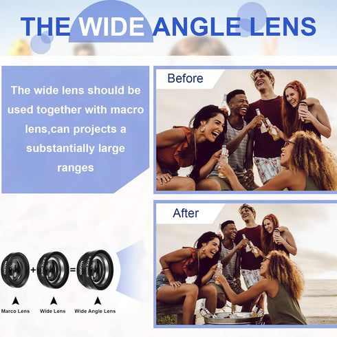 2 Pack Universal 3 in 1 Camera Lens Kit, Phone Camera Lens Clip with Fisheye, Macro, Wide Angle Attachments for