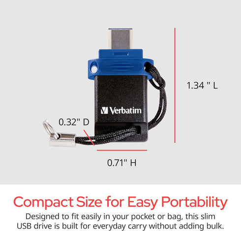 Verbatim 64GB 3.2 1 2 1 Store n Go Dual OTG USB Gen Flash Drive for USB-C Devices in Type C Thumb Drive