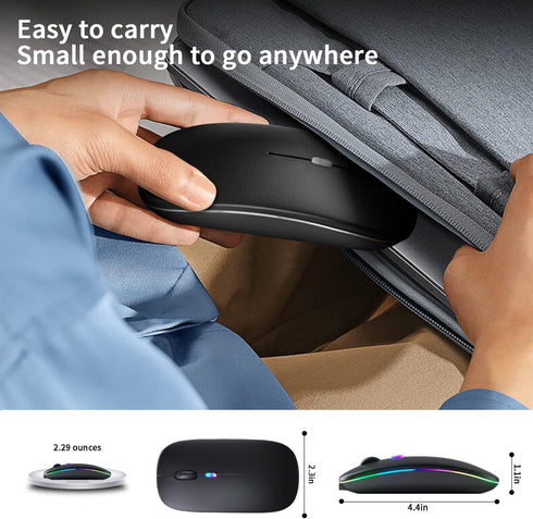 Wireless Bluetooth Mouse, Portable Silent Mouse (Bluetooth 5.2 & USB Receiver) for Laptop/Desktop/Tablet, Black