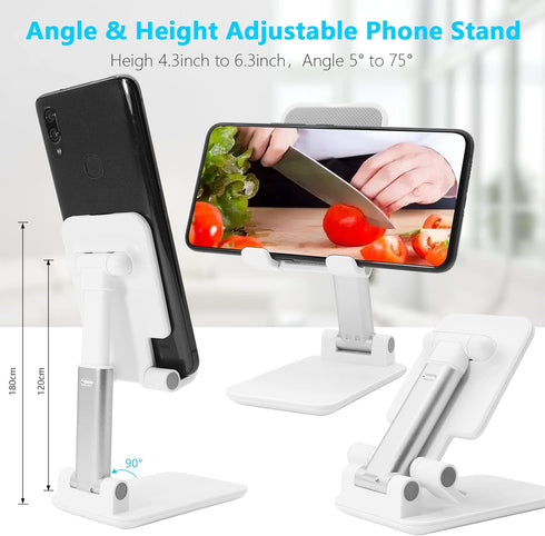 Cell Phone Stand, Folding Desktop Phone Stand, Angle Height Adjustable Mobile Holder for Desk