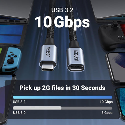 UGREEN USB C Extension Cable, (3.3Ft/1M/10Gbps/100W), USB C 3.2 Extender Nylon Type C Male to Female Cord Charging & Transfer Compatible with PSVR2/Macbook/iPad Pro/USB C Hub/Magsafe Charger/iPhone15 by UGREEN