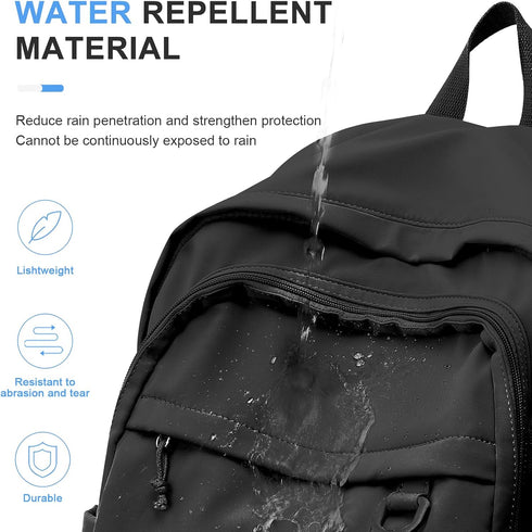 Lightweight Black College Backpack for Women and Men, Cute School Bag for Teens, Waterproof Casual Daypack