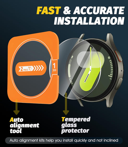 Orzero (3 Pack) Tempered Glass Screen Protector for Samsung Galaxy Watch 7 44mm with Auto Alignment Tool