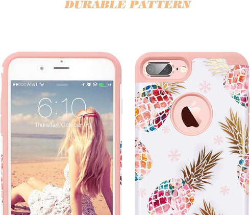 Fingic Pineapple Floral Ultra Slim Case for iPhone 7/8 Plus, Hard PC Soft Rubber Anti-Scratch