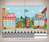 CORFOTO 10x8ft Fabric Town Street Backdrop Ice Cream Coffee Shop Red Phone Booth Urban Scene Photography Background