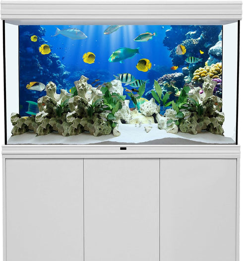 YongFoto 36x14 Inches Tropical Fish Terrarium Background Deep Sea Marine Coral Polyester Aquarium Background Glass Fish Tank Backdrop for Photography
