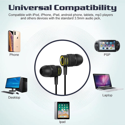UrbanX R2 Wired in-Ear Headphones with Mic for Samsung Galaxy A42 5G, Tangle-Free Cord, Noise Isolating Earphones, Deep