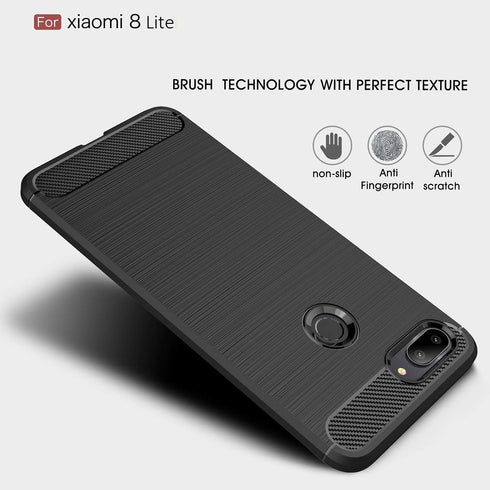 Case Compatible with Xiaomi Mi 8 Lite, Carbon Fiber Shock Absorption Slim Case (Red)