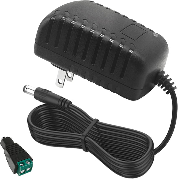 12V 2A AC Adapter, 100-240V AC to DC 50-60Hz, 12 Volt 2 Amps 24W Power Supply Converter for LED Light Security CCTV