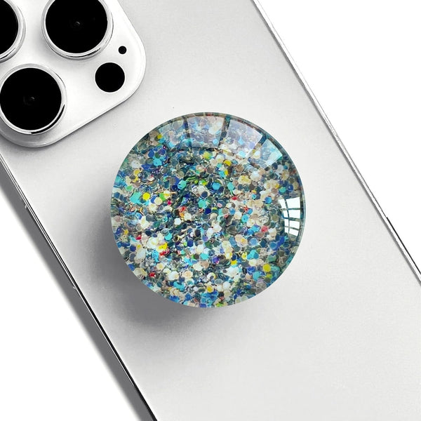 Expandible Collapsible Clear Crystal Glitter Mobile Phone Grip Stand Holder for Smartphones & Tablets (Blue Gold