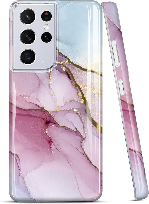 JIAXIUFEN Galaxy S21 Ultra Case, Gold Electroplated Glitter Marble Slim Shockproof TPU Cover for Samsung