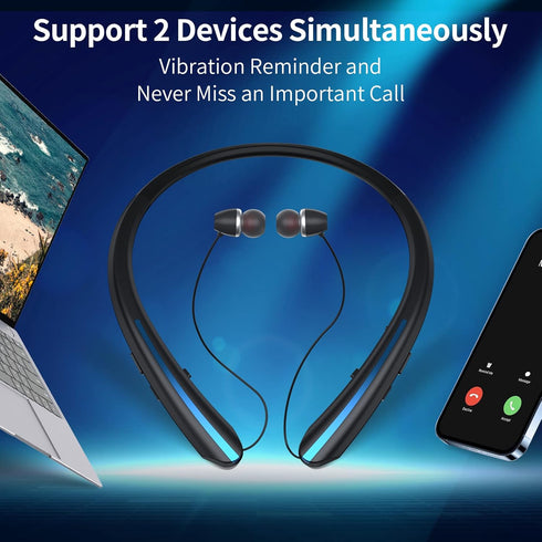 Neckband Bluetooth Headphones, Retractable Earbuds Wireless Headset with Microphone, Noise Cancelling for Workout
