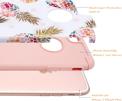 Fingic Pineapple Floral Ultra Slim Case for iPhone 7/8 Plus, Hard PC Soft Rubber Anti-Scratch