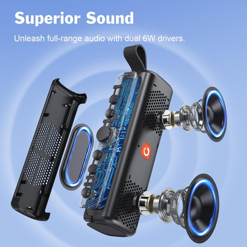 DOSS E-Go II Bluetooth Speaker with 12W Superior Sound, Loud Bass, IPX6 Waterproof, 12H Playtime for Outdoor, Pool,