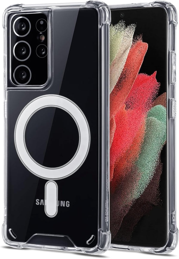 Magnetic Case for Samsung Galaxy S21 Ultra, Shockproof Transparent/Clear Phone Case for MagSafe