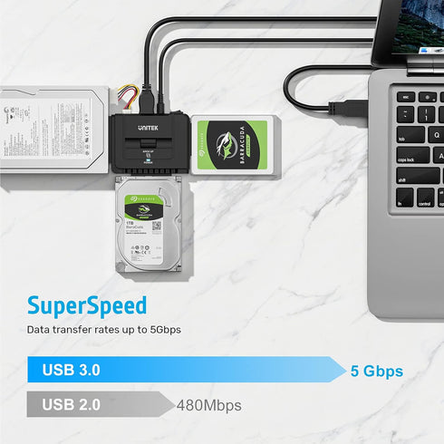 Unitek USB 3.0 to IDE and SATA Converter Kit for External Hard Drive, 2.5/3.5 HDD/SSD, 12V/2A Power Adapter