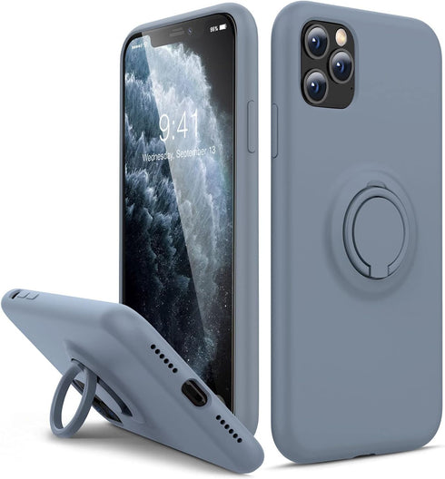 Thomo for iPhone 11 Pro Max Case - Liquid Silicone Ring Holder Kickstand, Full-Body Protective Cover, Lavender Grey