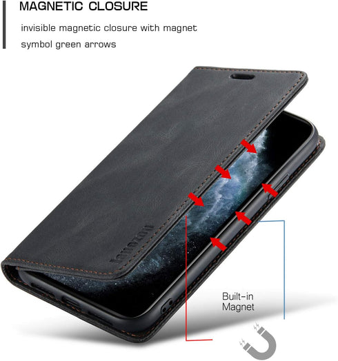 japezop iPhone Xs/iPhone X Wallet Case, RFID Blocking Card Holder, Premium Leather with Magnetic Kickstand, Black