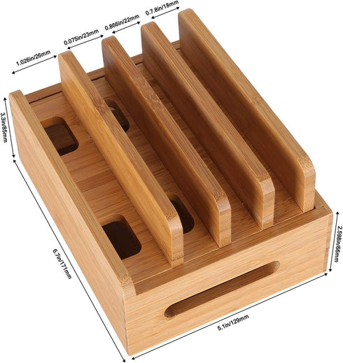 Bamboo Wood Multi-Device Desktop Dock Station Charger Holder Compatible for iPhone 13 12 11 Pro Max XS XR X 8 7 Plus.