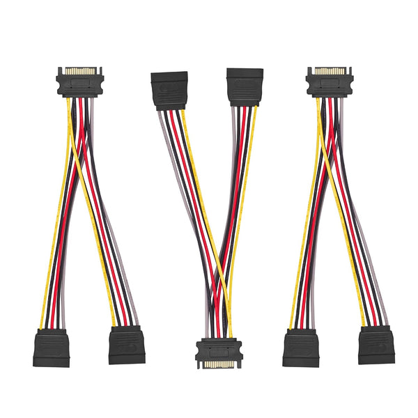 Menewstart 2 Way SATA Power Splitter Cable 8 Inches, 3-Pack, 15 Pin SATA