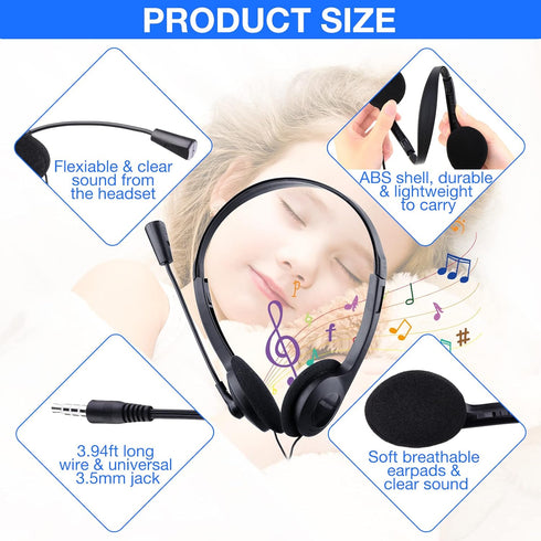 Yunsailing 30 Pack Classroom Headphones with Microphone | Lightweight Adjustable Earphones | 3.5 mm Jack