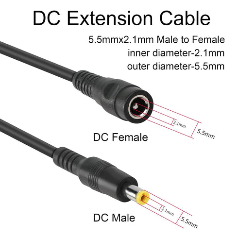 YACSEJAO 5.5mm 2.1mm 12V More(3ft) DC Power Extension Cable x Male to Female Power Cord DC Power Supply Adapter