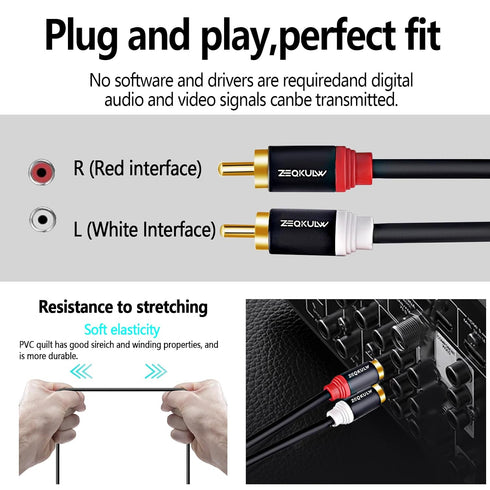 ZEQKULW 2RCA 2RCA 2RCA 2 30FT, 2-RCA) Audio Video Cable Male to Male Stereo Audio RCA Cables Dual Shielded Gold-Plated