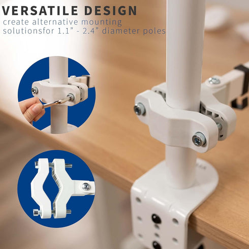 VIVO Steel Universal Full Motion Pole Mount Monitor Arm, Fits 17 to 32 inch Screens, Removable VESA Plate (White)