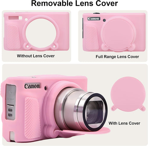 BOVKE Silicone Camera Case for Canon PowerShot SX740/SX730, Soft Cover with Removable Lens Cover, Pink